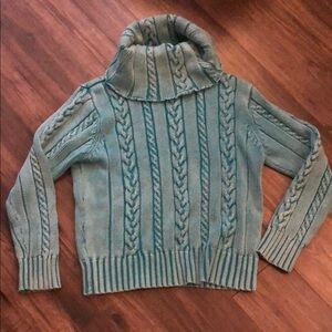 Jeanne Pierre | L | Green Cable Knit Cowneck Sweater
